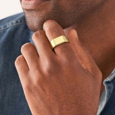 - Stainless Signet Ring Stacked Steel - Fossil JF04495710001 Up Gold-Tone All