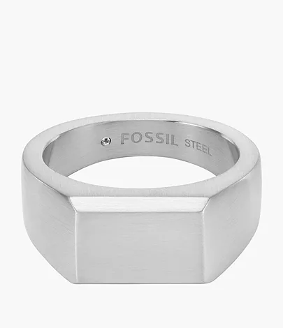 All Stacked Up Stainless Steel Signet Ring - JF04496040007 - Fossil