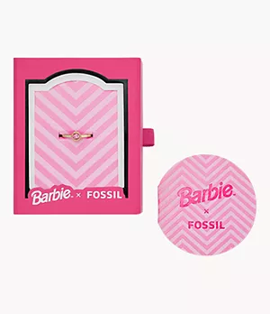 Anello con punto focale centrale Barbie™ x Fossil in edizione speciale in acciaio color oro