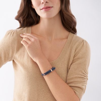 Heritage D-Link Blue Leather Strap Bracelet - JF04513791 - Fossil