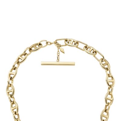 Fossil Heritage D-Link Gold-Tone Stainless Steel Chain Necklace