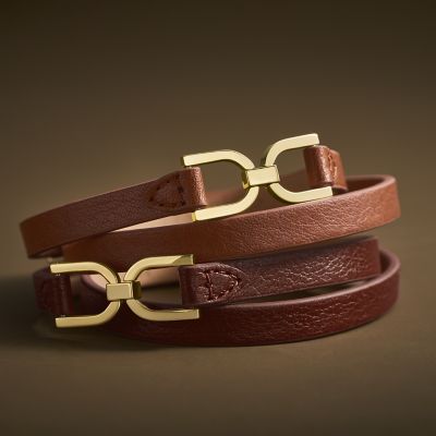 Heritage D-Link Red Mahogany Leather Bracelet - JF04526710 - Fossil