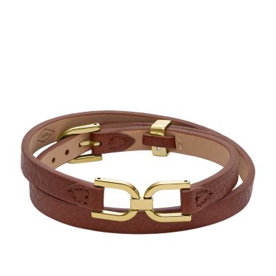 Fossil Women's Heritage D-Link Red Mahogany Leather Bracelet - Gold - JF04526710