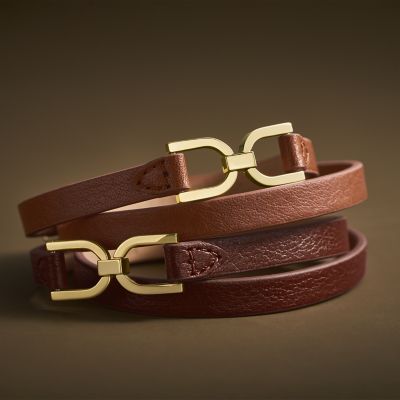 Heritage D-Link Medium Brown Leather Bracelet - JF04527710 - Fossil