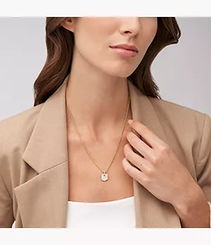 Heritage Crest Mother of Pearl Gold-Tone Stainless Steel Chain Necklace