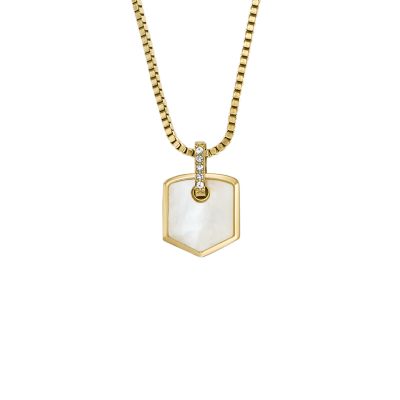 Heritage Crest Mother of Pearl Gold-Tone Stainless Steel Chain Necklace