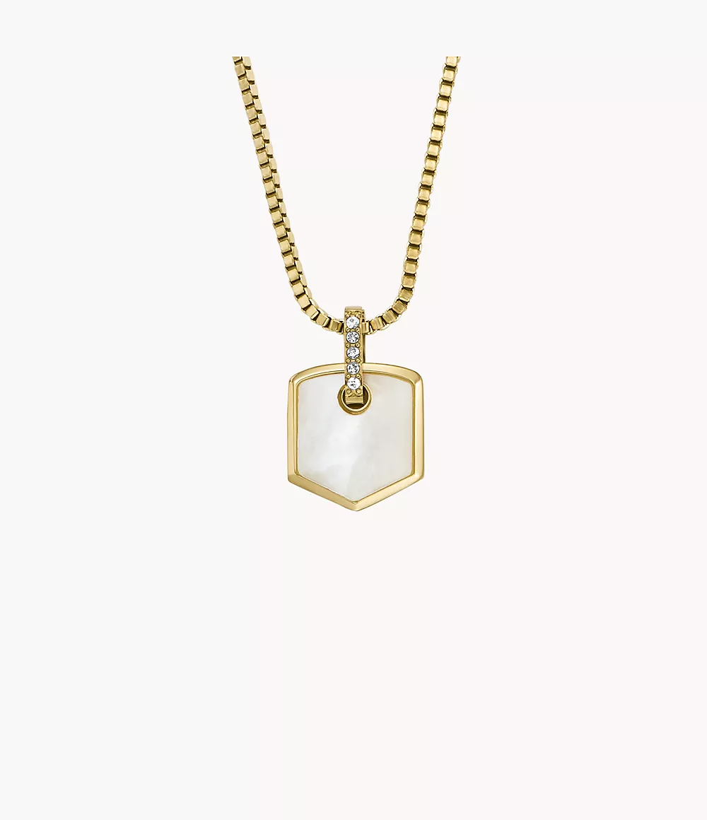 Image of Heritage Crest Mother-of-Pearl Gold-Tone Stainless Steel Chain Necklace
