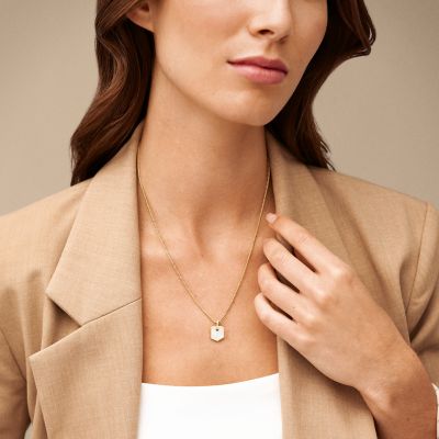 Heritage Crest Mother-of-Pearl Gold-Tone Stainless Steel Chain Necklace