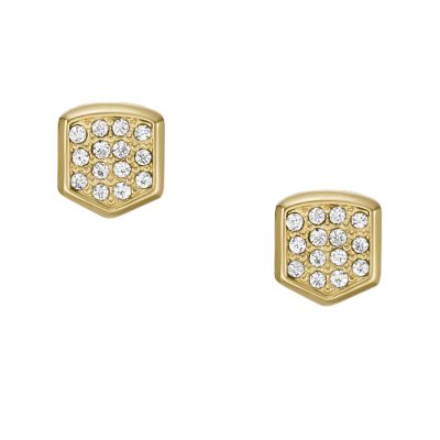 Clear glass and gold stud earrings