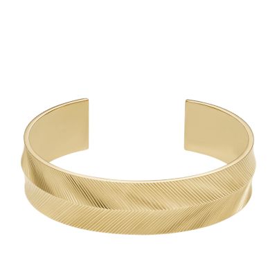 Harlow Linear Texture Gold Tone Stainless Steel Cuff Bracelet JF04535710 Fossil