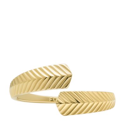 Fossil Ring Harlow Linear Texture Edelstahl offen goldfarben