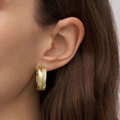 HARLOW LINEAR TEXTURE ゴールドトーン ステンレススチール フープピアス