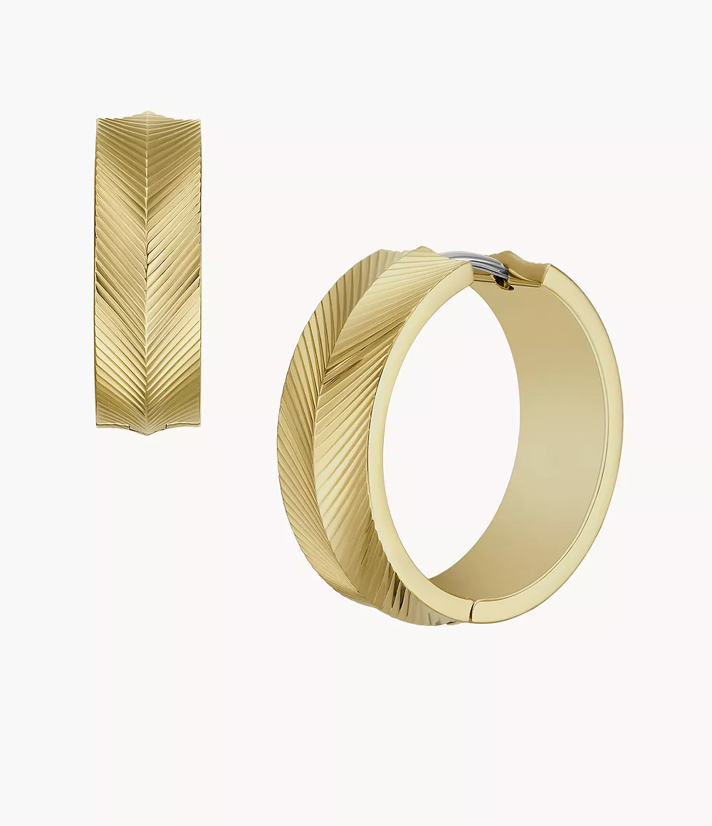 Harlow Linear Texture Gold-Tone Stainless Steel Hoop Earrings
