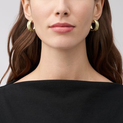 Harlow Linear Texture Gold-Tone Stainless Steel Hoop Earrings