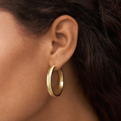Creolen-Ohrringe Harlow Linear Texture Edelstahl goldfarben