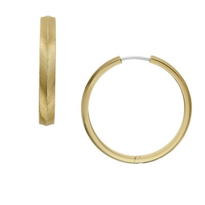 Harlow Linear Texture Gold-Tone Stainless Steel Hoop Earrings JF04538710  Fossil