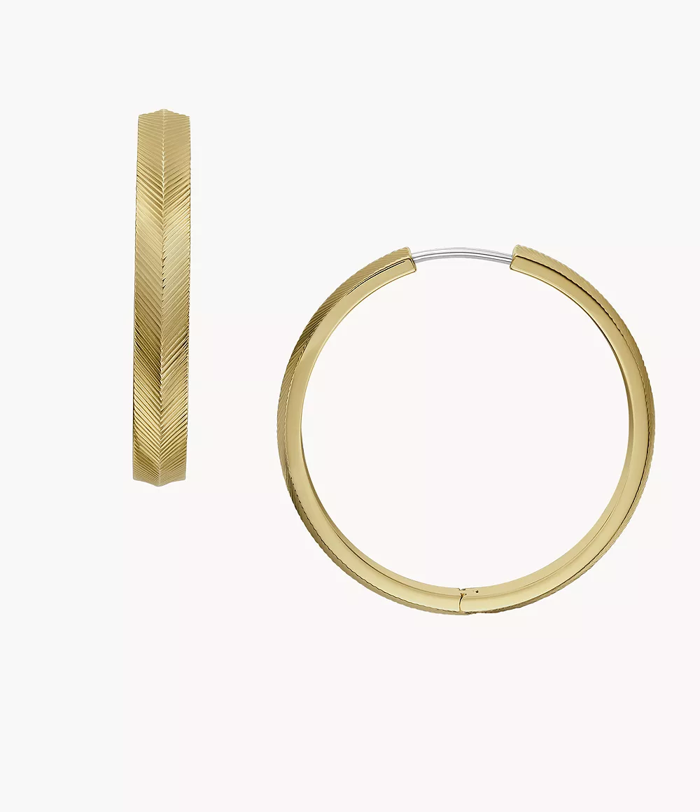 Harlow Linear Texture Gold-Tone Stainless Steel Hoop Earrings  JF04538710
