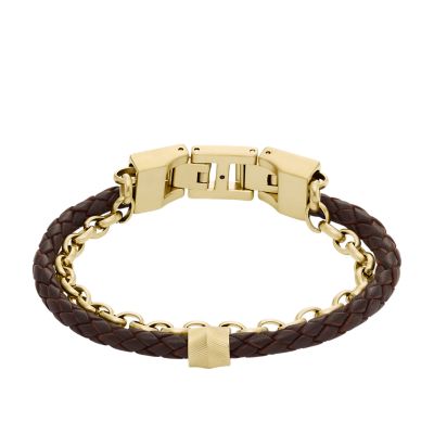 Multi-Strand Silver-Tone Steel and Brown Leather Bracelet - JF03323040 -  Fossil