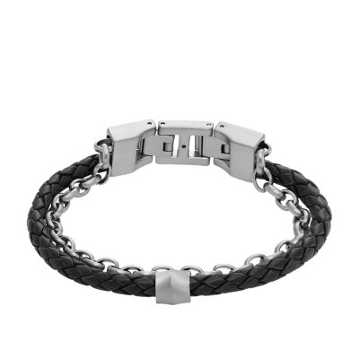 All Stacked Up Black Leather Bracelet