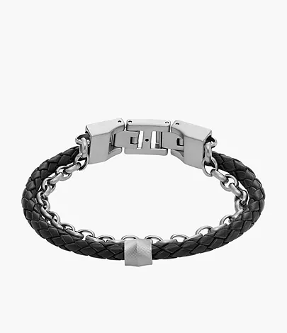 All Stacked Up Black Leather Bracelet - JF04556040 - Watch Station