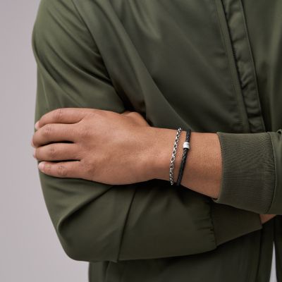 All Stacked Up Black Leather Bracelet - JF04556040 - Fossil