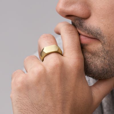 All Stacked Up Gold-Tone Stainless Steel Signet Ring