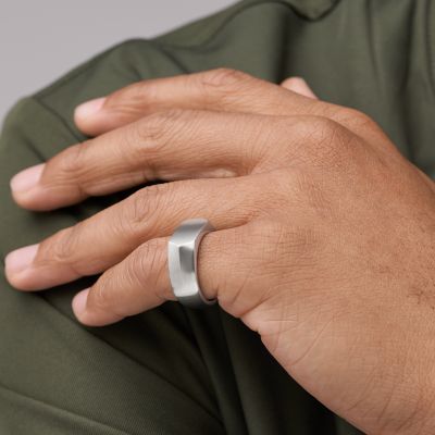 JF04560040001 - All Up Steel Fossil Stainless - Signet Ring Stacked