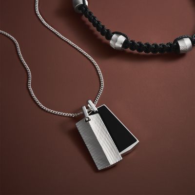 Harlow Linear - - Black Texture Onyx Chain Fossil Necklace JF04565040