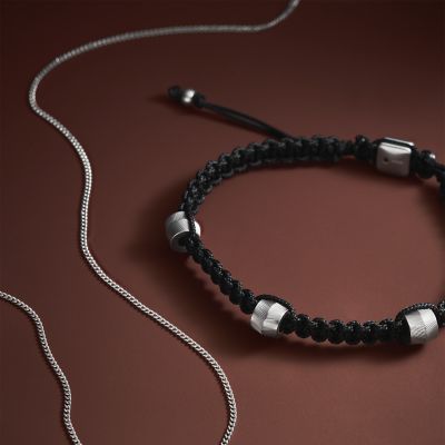 Harlow Linear Texture Black Nylon Components Bracelet