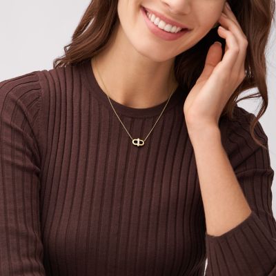 Collier &agrave; cha&icirc;ne brillant en acier inoxydable ton or Heritage&nbsp;D-Link