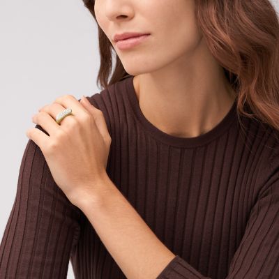 Heritage D-Link Glitz Gold-Tone Stainless Steel Signet Ring