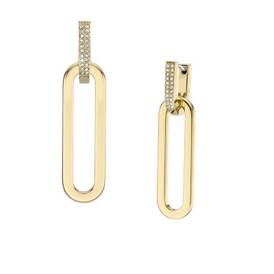 Heritage D-Link Glitz Gold-Tone Stainless Steel Drop Earrings 