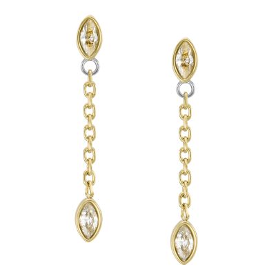 Boucles d’oreilles pendantes dorées pour femme.