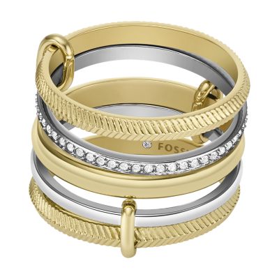 Harlow Linear Texture Two-Tone Stainless Steel Prestack Ring -  JF04592998003 - Fossil