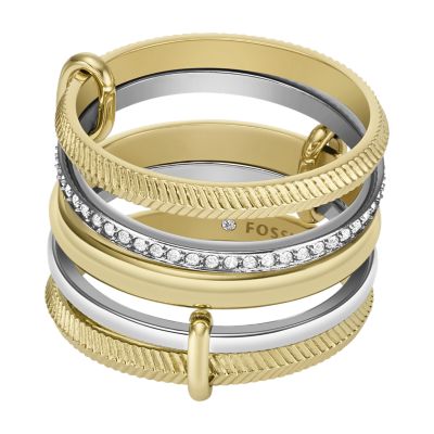 Harlow Linear Texture JF04592998003 - Fossil Steel Prestack Two-Tone - Ring Stainless