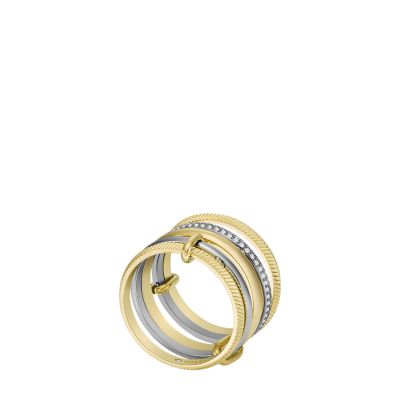 - Prestack - JF04592998003 Harlow Two-Tone Stainless Texture Fossil Linear Steel Ring