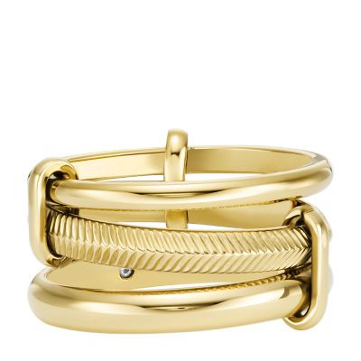 - - Stainless JF04593710004 Texture Harlow Linear Ring Prestack Gold-Tone Fossil Steel