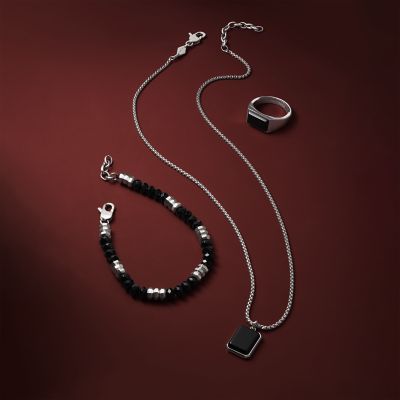 Necklace Stacked Up Watch All Black Station - Agate Pendant - JF04601040