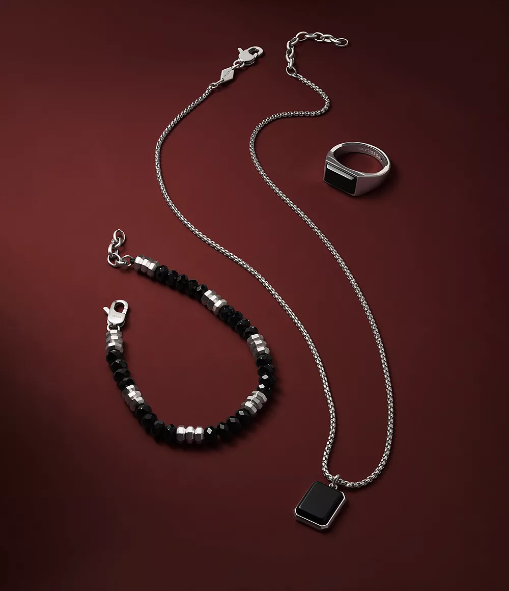 Station Agate Necklace Stacked Up All JF04601040 - Black Watch - Pendant
