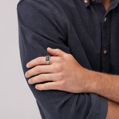 All Stacked Up Black Agate Signet Ring