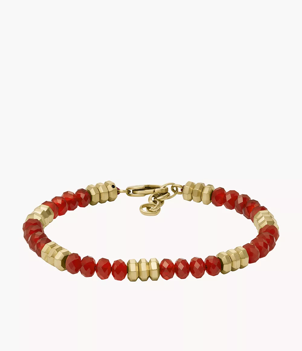 fossil bracelet de perles all stacked up en agate rouge - doré
