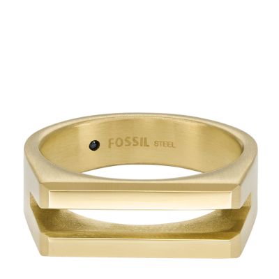 Up Ring Gold-Tone Fossil Stacked JF04608710004 Steel - Stainless Signet All -