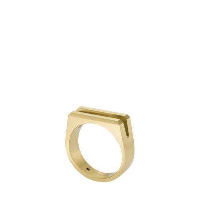 All Stacked Up Gold-Tone Fossil - - Steel Signet JF04608710004 Ring Stainless