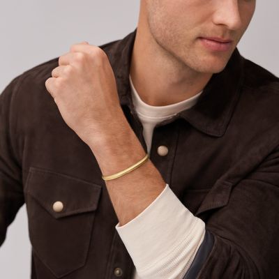 - Texture Bracelet Gold-Tone Stainless Cuff JF04610710 Fossil Steel Linear - Harlow