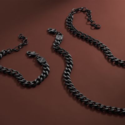 Black Stainless Chain Steel Fossil Bold Necklace - JF04613001 Chains -