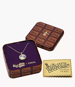 Collier pendentif Willy Wonka™ x Fossil en acier inoxydable, doré, en édition spéciale