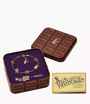 Willy Wonka™ x Fossil スペシャルエディション ゴールドトーン ステンレススチール ステーションブレスレット