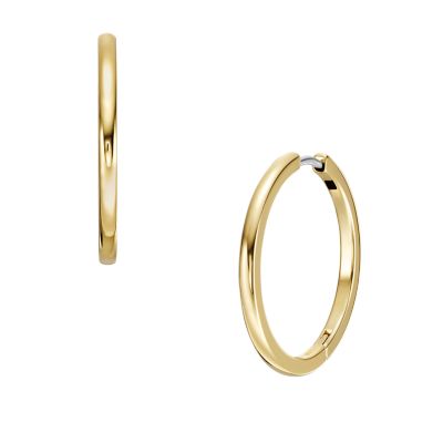 JF04638710 Earrings Stainless All Steel Hoop Fossil Gold-Tone - Stacked Up -