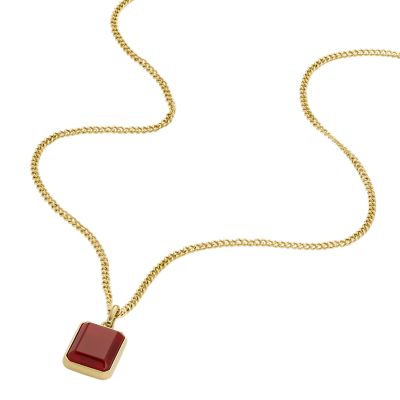 Lunar New Year Red Agate Gold-Tone Stainless Steel Pendant Necklace