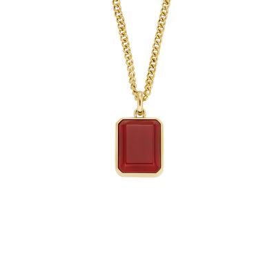 Lunar New Year Red Agate Gold-Tone Stainless Steel Pendant Necklace  JF04650710